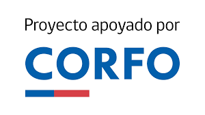 Texto que dice 'Proyecto apoyado por CORFO' con el logo de CORFO en azul y rojo.