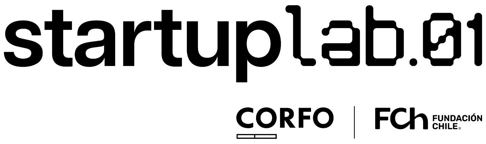 Logotipo de startupLab junto con los nombres CORFO y Fundación Chile.