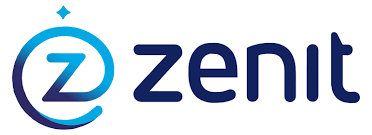 Logotipo de Zenit en colores azul oscuro y gris.